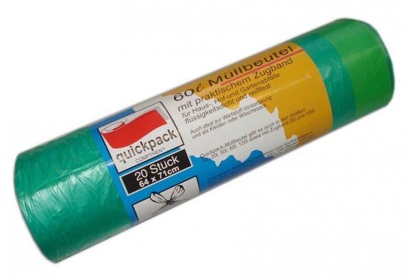 Müllbeutel 60 L mit Zugband, grün