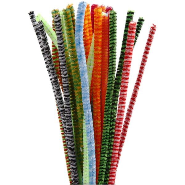 Streifen-Pfeifenputzer, bunt sortiert, 30 cm x 6 mm, 30 Stück
