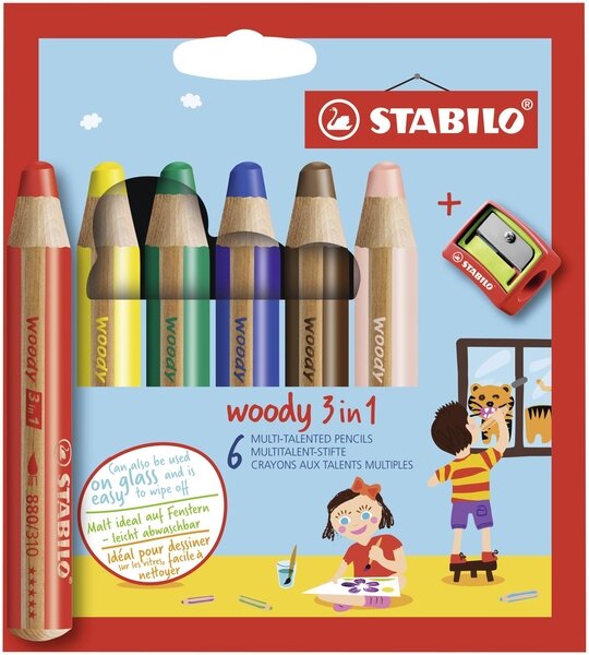 STABILO woody 3 in 1 6er Pack mit Spitzer