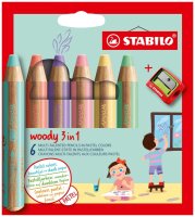 STABILO woody 3 in 1, 6er Pack mit Spitzer - Pastellfarben
