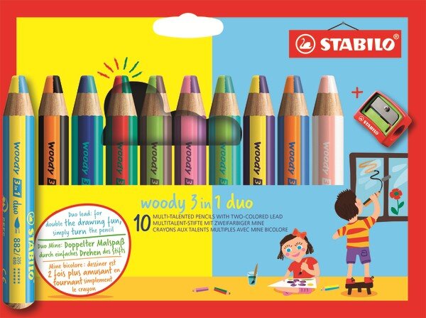 STABILO Woody 3 in 1 duo, 10er Etui mit Spitzer