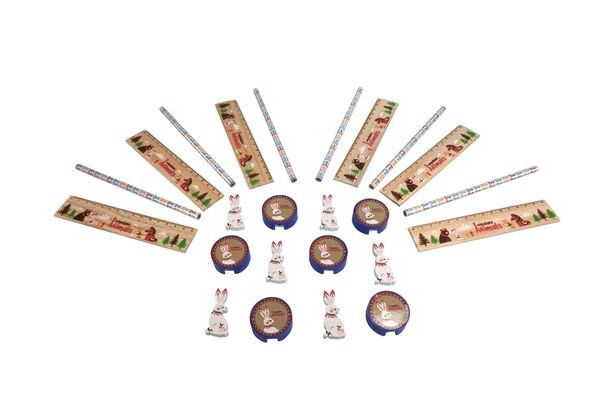 Schreib-Sets aus Lineal, Radierer, Bleistift, Spitzer