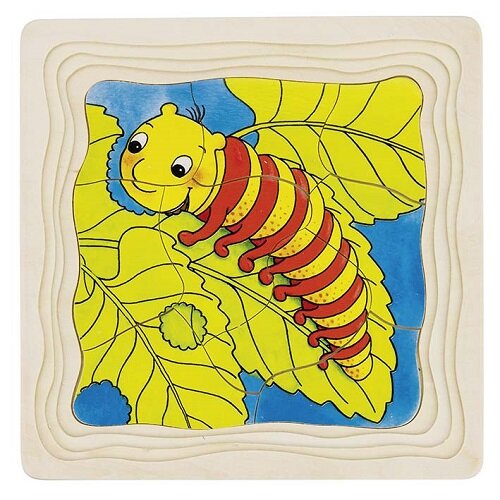Schichtenpuzzle Raupe aus Holz