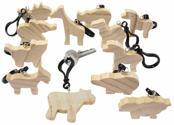 Holzfiguren Tiere Schlüsselanhänger 12er Set