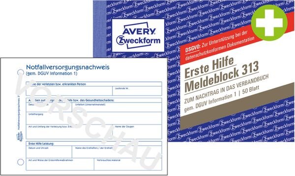 Meldeblock Erste Hilfe A6, 50 Blatt